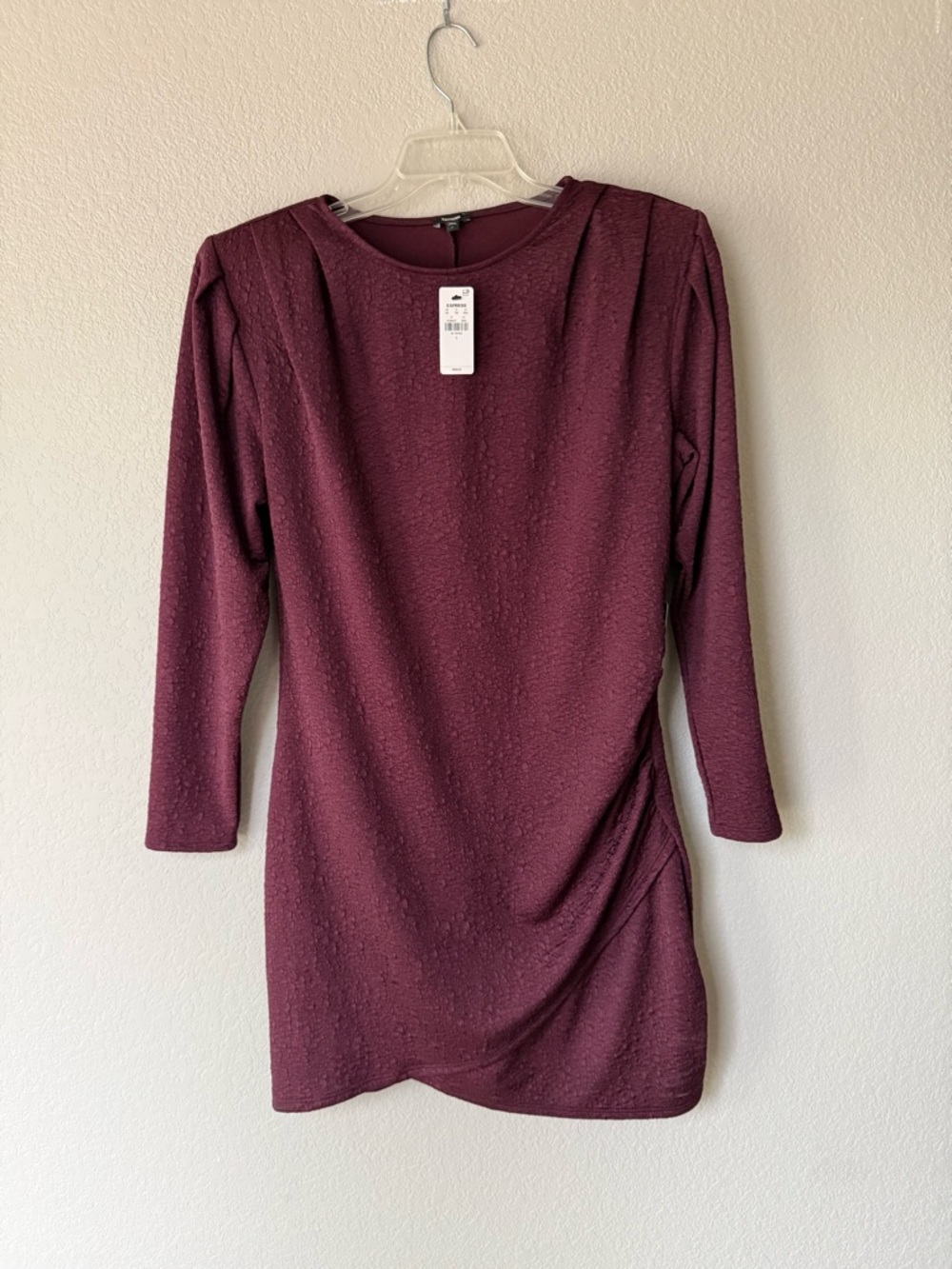 Express Long-Sleeve Ruched Side Dress - Burgundy